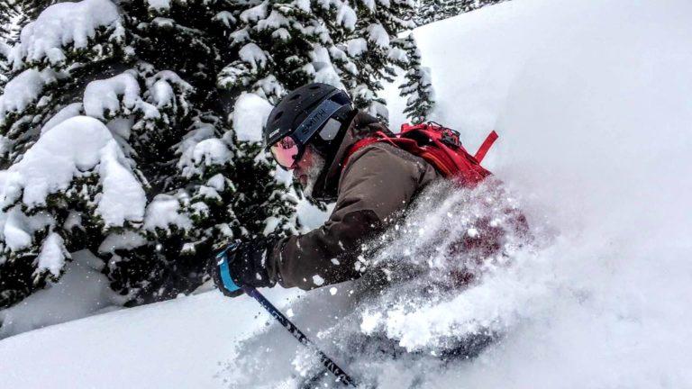 action shot of skier at bridger bowl ski resort bozeman montana