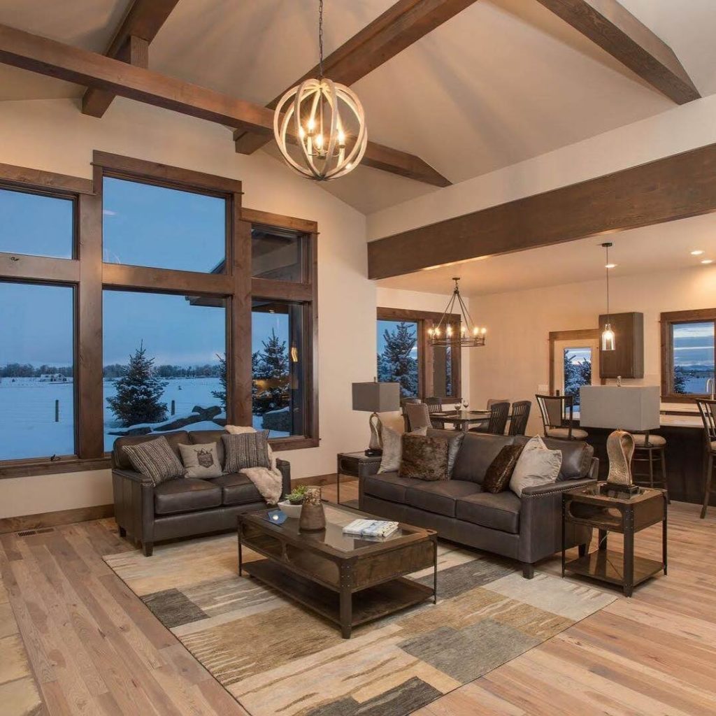 rearrange-furniture open living room staged for sale in bozeman